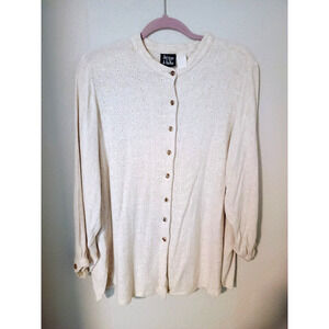 Vintage Jacque & Koko Natural Beige Soft Knit Eyelet Button-Up Cardigan Top 1X